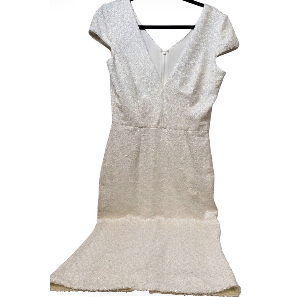 Vintage 90s Dress the Population w/tag white sequins cap sleeves lined dress M